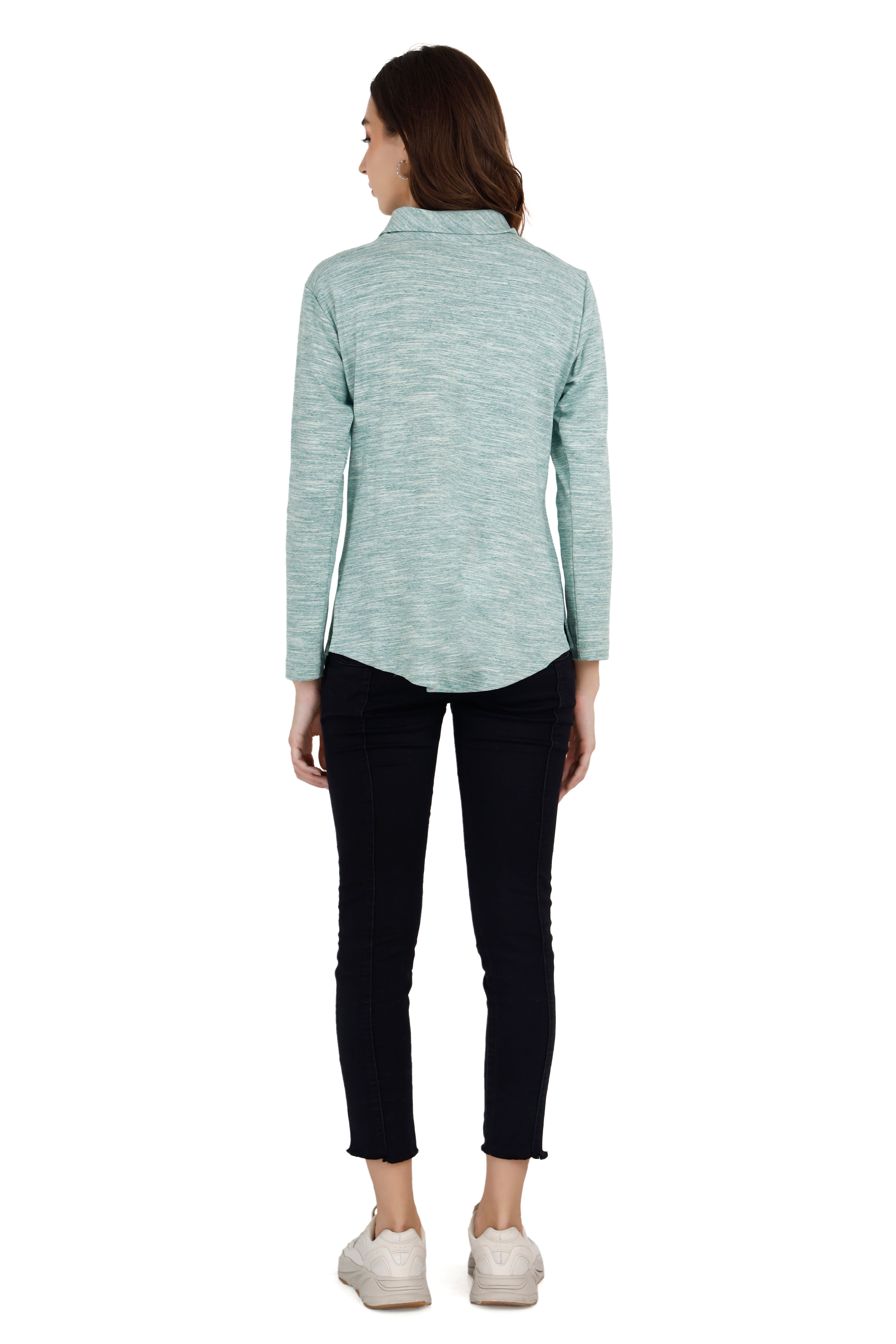 Women's Shovel Neck Textured Green Relaxed Sweatshirt thumbnail 5
